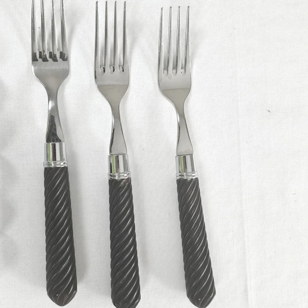 12pc Stainless Flatware Set Twisted Rope Handle Brown Black Thailand 3 Place Set